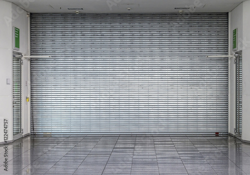 closed roller shutter at a shop