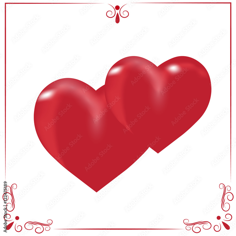 Card for Valentine s Day. Two hearts on a white background isolated, illustration