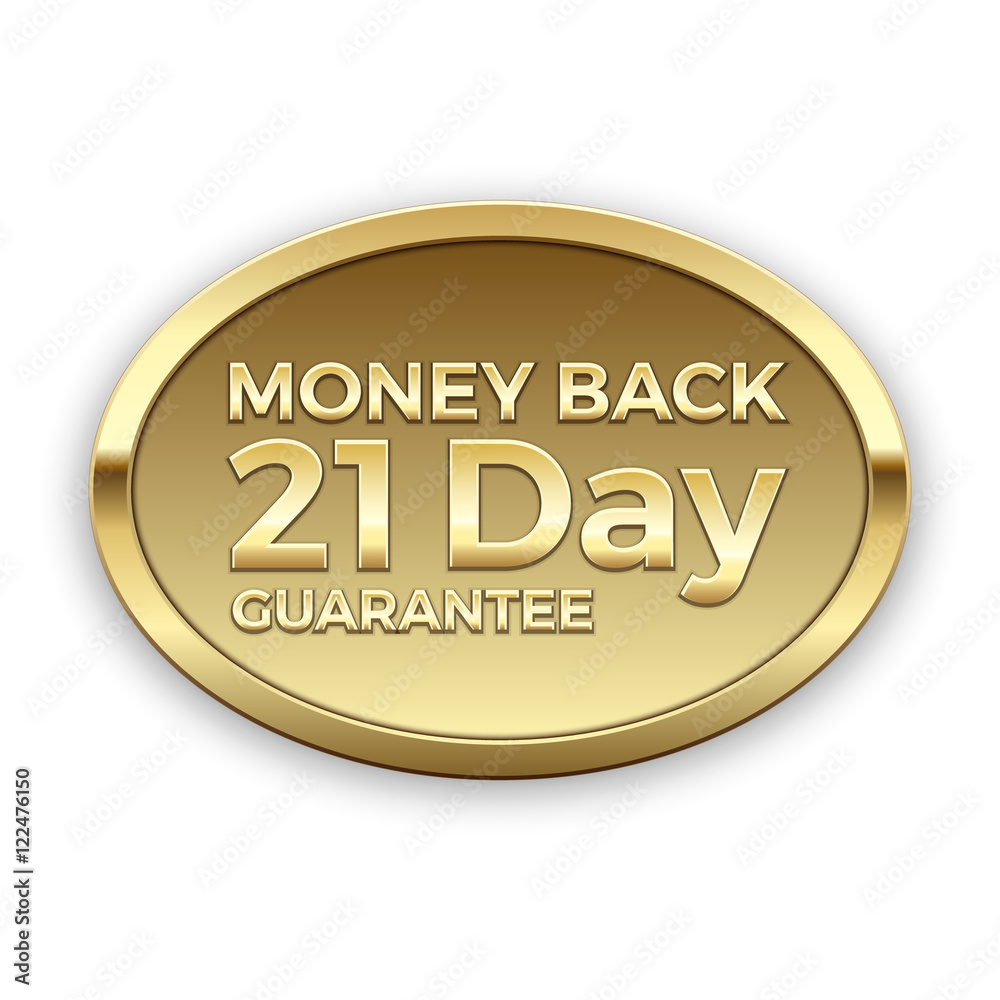 21 day money back guarantee golden badge, vector 21 day money back guarantee golden badge, vector