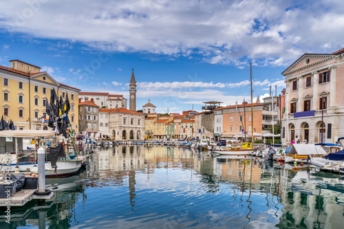 Looking across the marina in the town of Piran in Slovenia