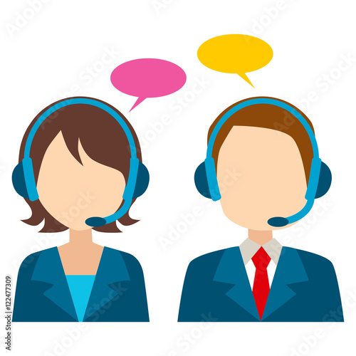 Call center avatar of female and male worker with bubble speech