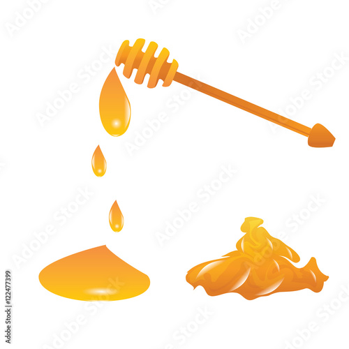 honey isolated on white stick to honey drops