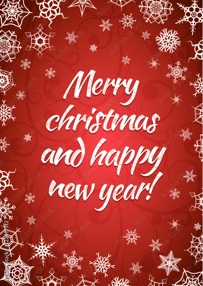 Merry christmas and happy new year, red greeting card, vertical holiday background