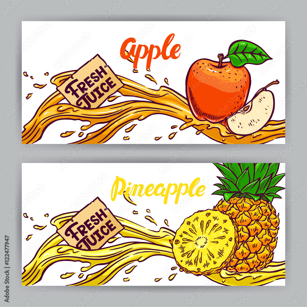 banners of apple and pineapple juice
