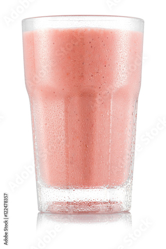 Banana and strawberry smoothie in glass