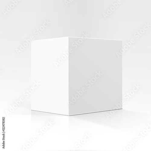 Vector Blank White Square Carton box in Perspective for package design Isolated on White Background