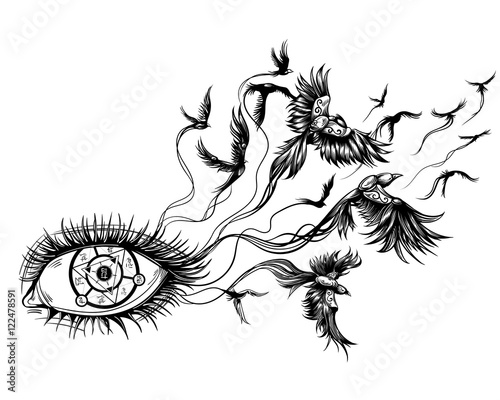 magic eye, from which jets ravens, characters do not mean anything, it's just squiggles
