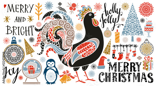 Holiday Christmas icons, symbols, signs