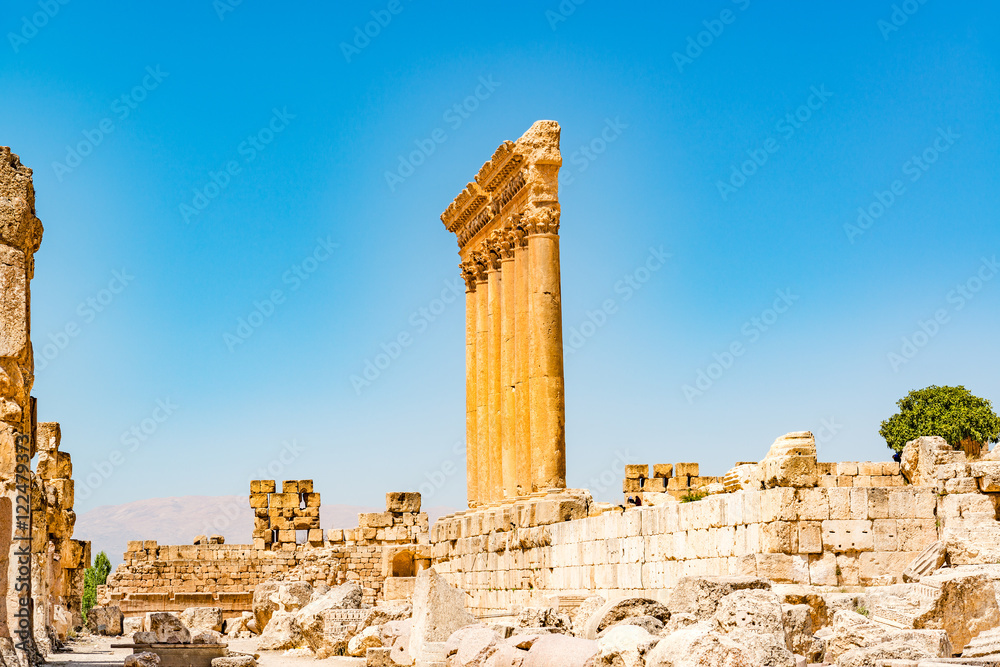 Temple of Jupiter at Baalbek in Lebanon. It is located about 85 km northeast of Beirut and about 75 km north of Damascus. It has led to its designation as a UNESCO World Heritage Site in 1984.