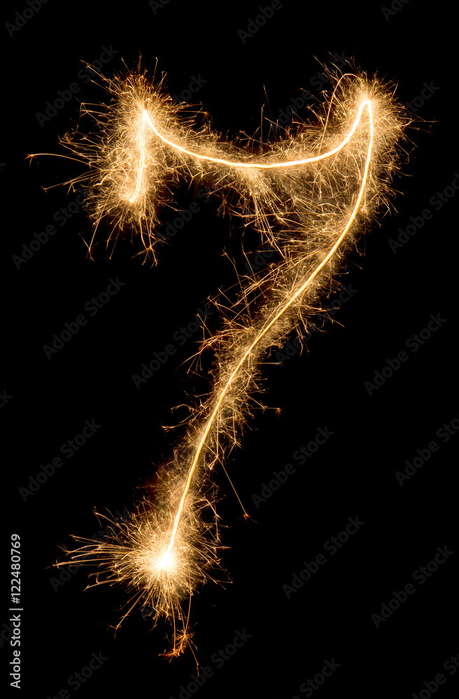 digit seven made of sparklers