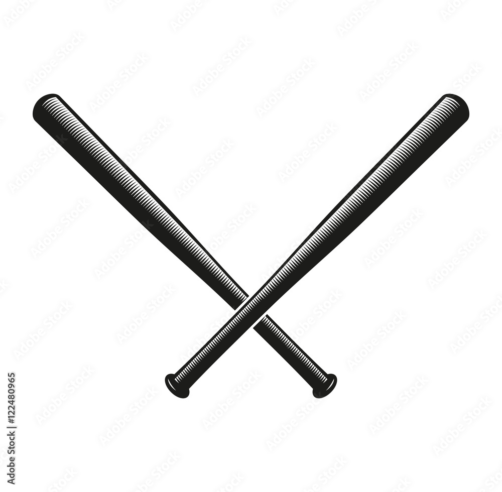 Isolated abstract black color crossed baseball bats logo. American sport equipment logotype. National game icon. Vector baseball bats llustration. Isolated abstract black color crossed baseball bats logo. American sport equipment logotype. National game icon. Vector baseball bats llustration.