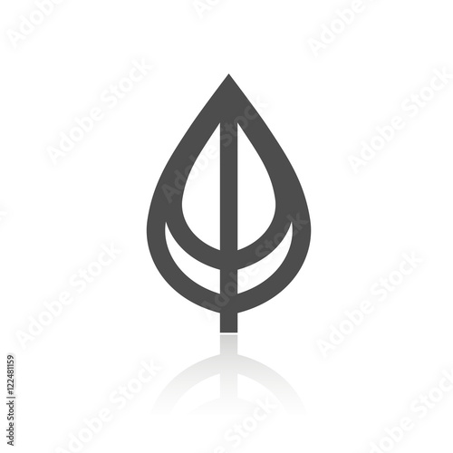 Vector nature symbol, simple leaf with shadow, monochrome eco label