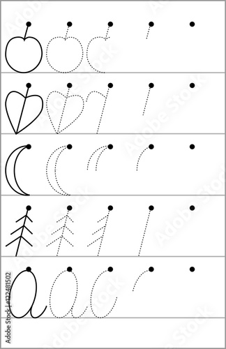 Page with exercises for young children in line. Developing skills for writing and drawing. Vector image.