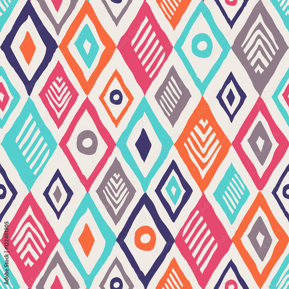 Obraz premium Abstract grunge rhombuses seamless vector pattern. Tribal texture