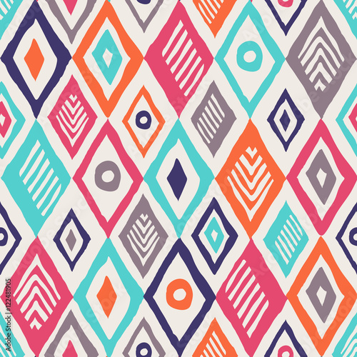 Abstract grunge rhombuses seamless vector pattern. Tribal texture