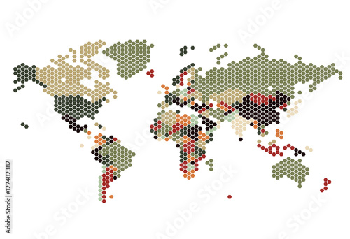 Dotted World map of hexagonal dots
