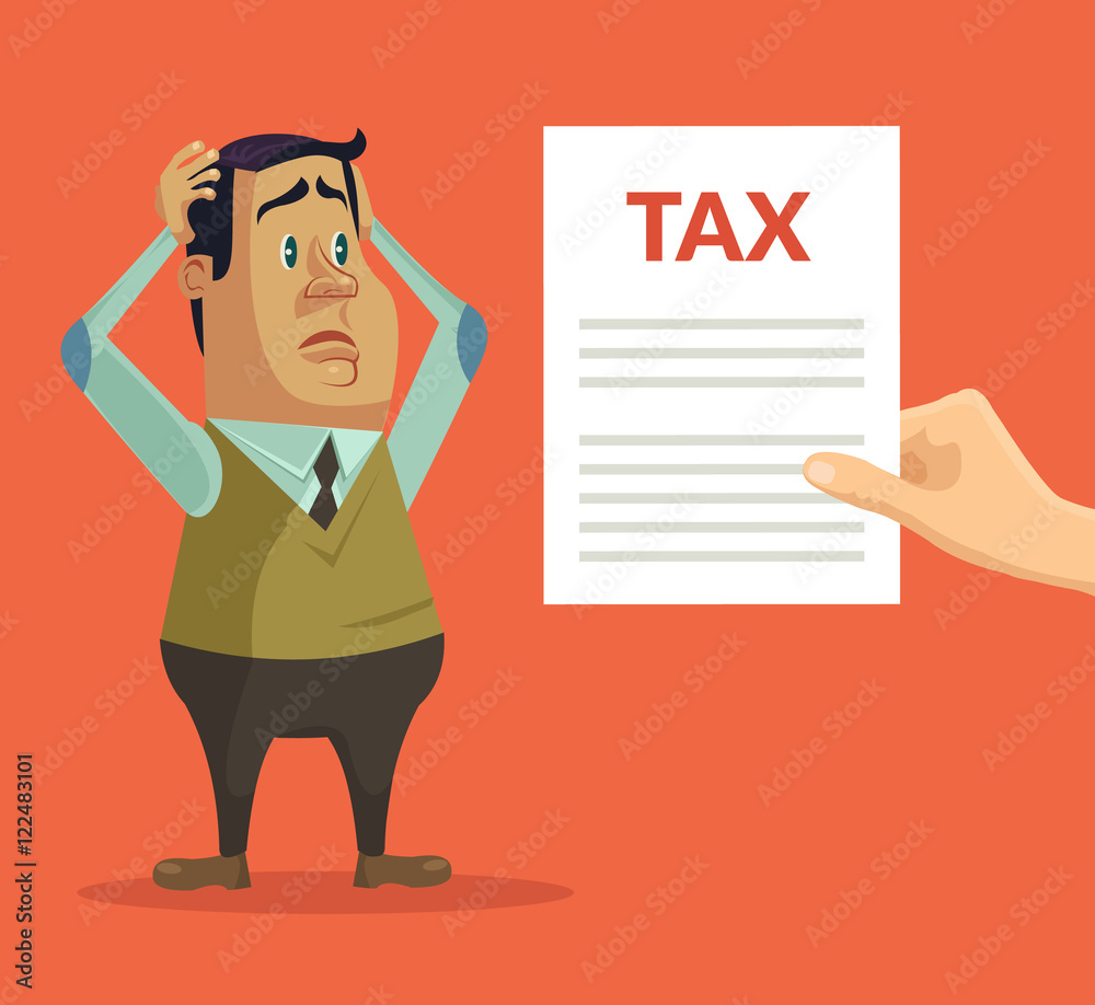 Man character shocked with tax. Vector flat cartoon illustration