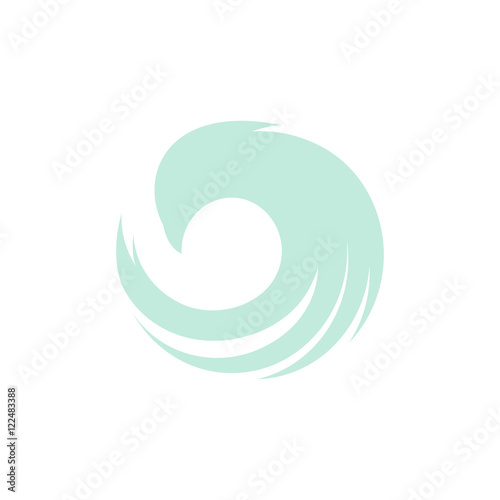 Isolated blue color flying bird side view vector logo. Animal logotype. Wings with feathers contour icon. Hurricane, tornado,swirl sign. illustration. Air conditioning symbol.