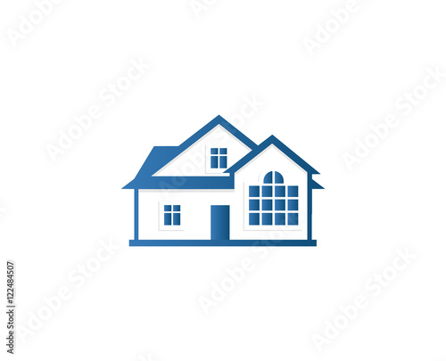 Isolated abstract blue color house contour logo. Real estate building logotype. Purchase property business icon. Apartment rent company emblem. Vector illustration.