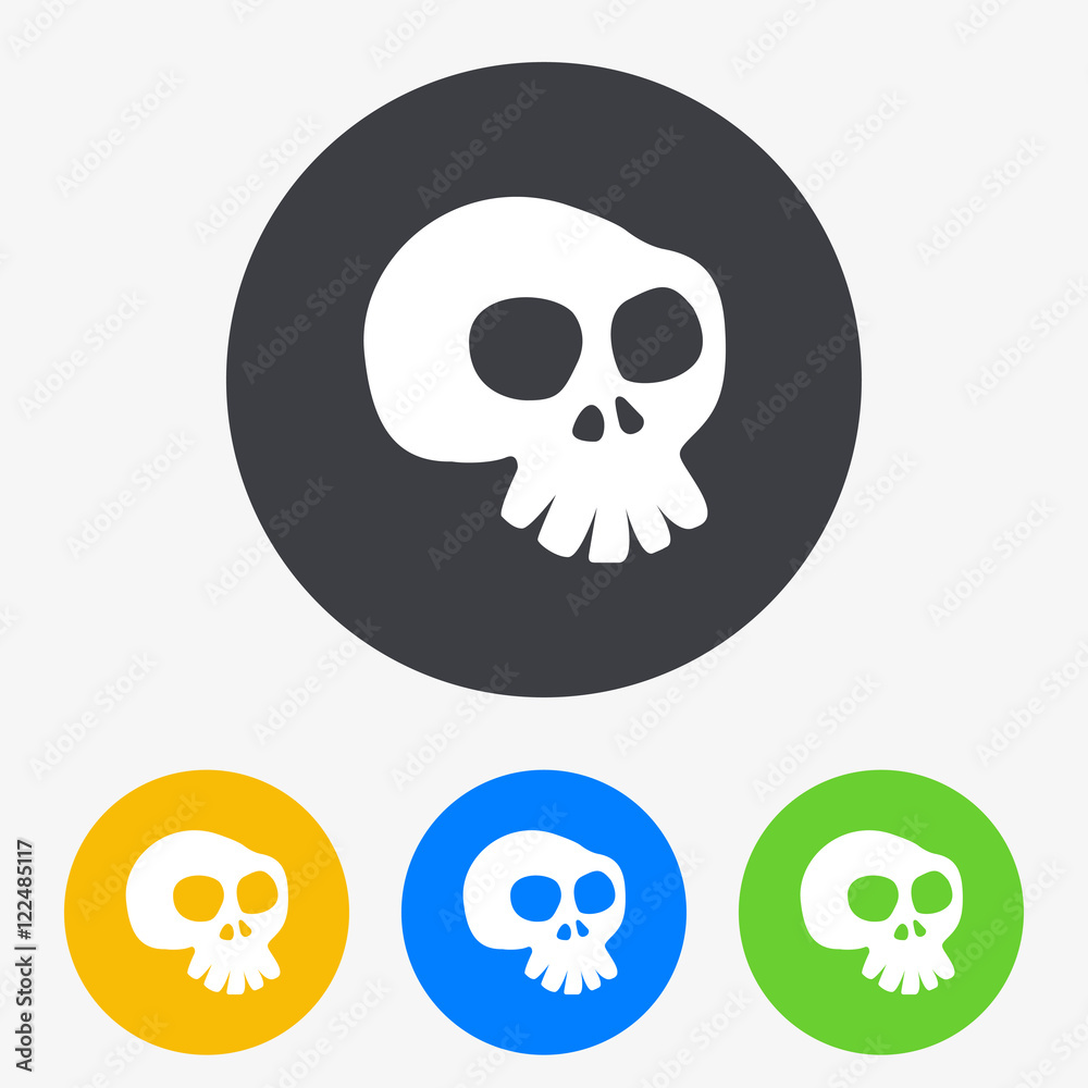 Icono plano caricatura de calavera en circulo varios colores Icono plano caricatura de calavera en circulo varios colores