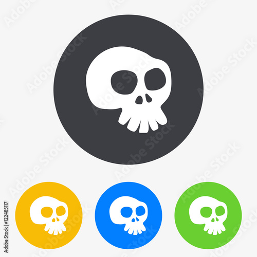Icono plano caricatura de calavera en circulo varios colores