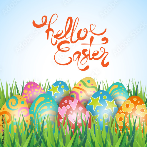 Hello Easter vector eggs abstract vector background. Card template