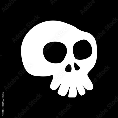 Icono plano caricatura de calavera sobre fondo negro