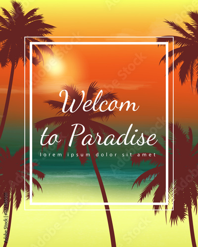 Travel Backgrounds with Palm Trees. Exotic landscape. Vector