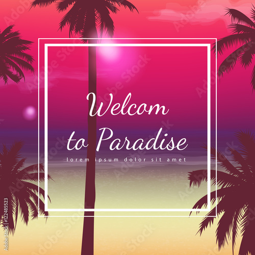Summer holidays background. Exotic landscape with palm trees. Vector