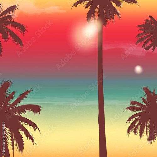 Travel Backgrounds with Palm Trees. Exotic landscape. Vector