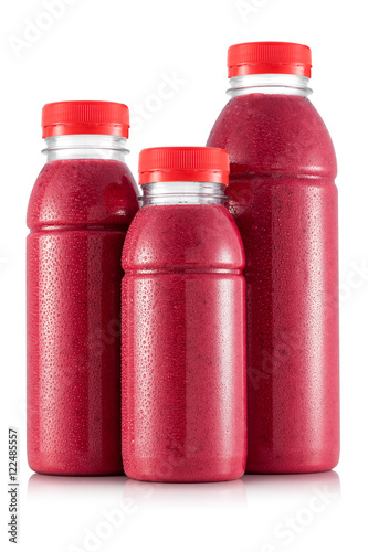 Red smoothie in three size of bottle