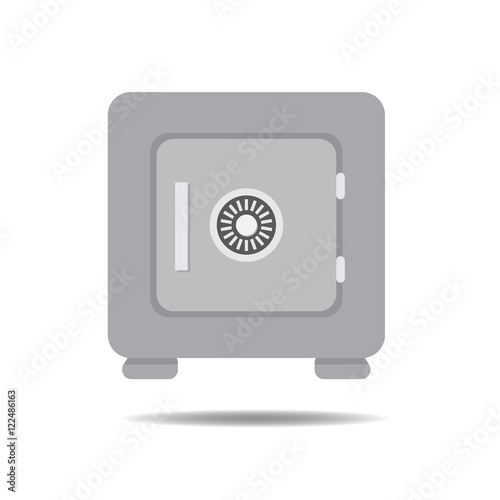 Metal bank safe vector icon in a flat style. Closed safe isolated on a colored background. Concept of the icon safe shadow at the bottom. Simple illustration of the safe.