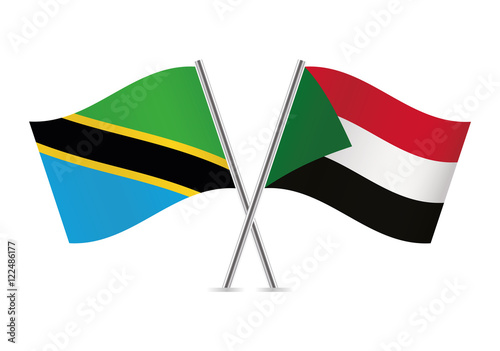Tanzania and Sudan flags. Vector illustration.