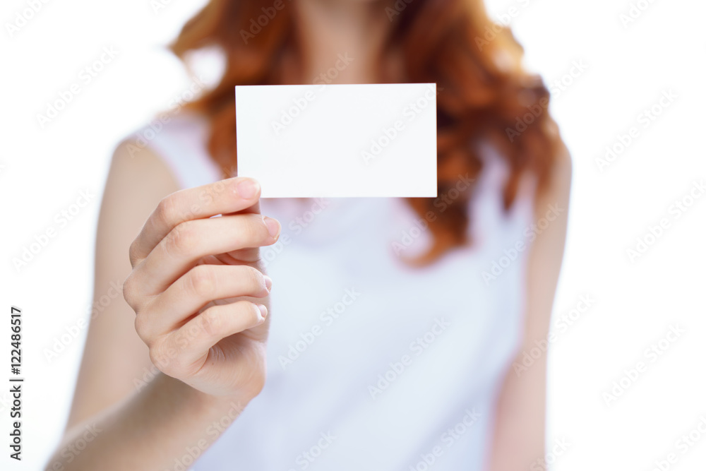 Obraz premium Hand holding blank business card isolated 
