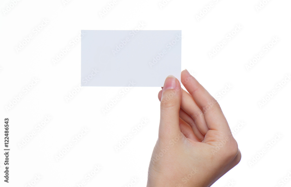 Hand holding blank business card isolated
Hand holding blank business card isolated