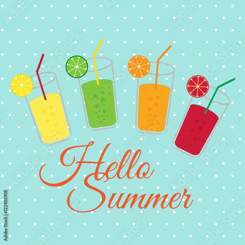 Drink design over blue background, vector illustration Hello Summer
