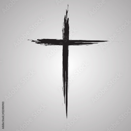 Hand drawn black grunge cross icon, simple Christian cross sign, hand-painted cross