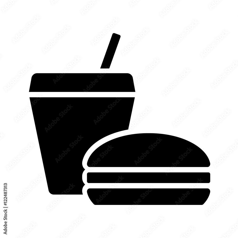Obraz premium fast food burger and drink black icon on white background