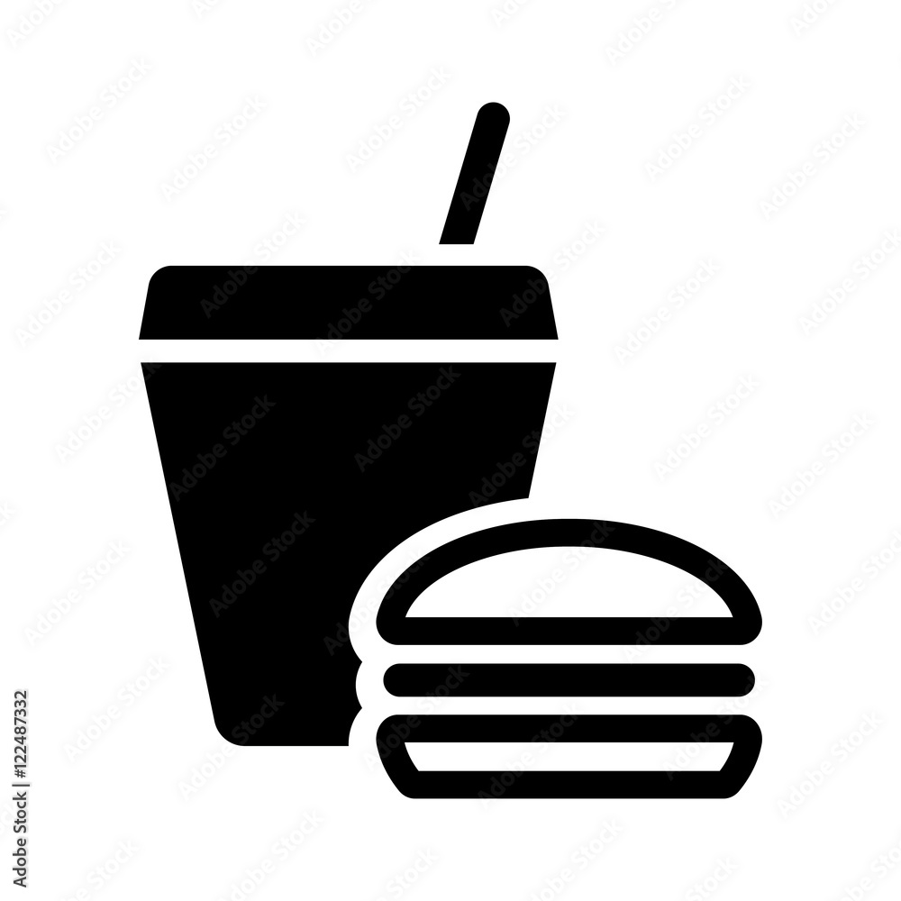 fast food burger and drink black icon on white background fast food burger and drink black icon on white background