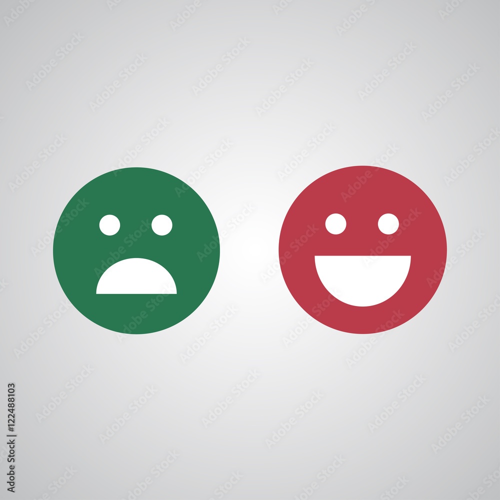 Wrong and right check mark icons. Happy and unhappy smileys Wrong and right check mark icons. Happy and unhappy smileys