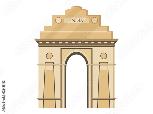 India gate isolation on a white background. Symbol of India, New Delhi. Illustration in a flat style. Vector.
