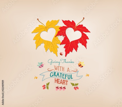 Thanksgiving Day with leaves with hearts