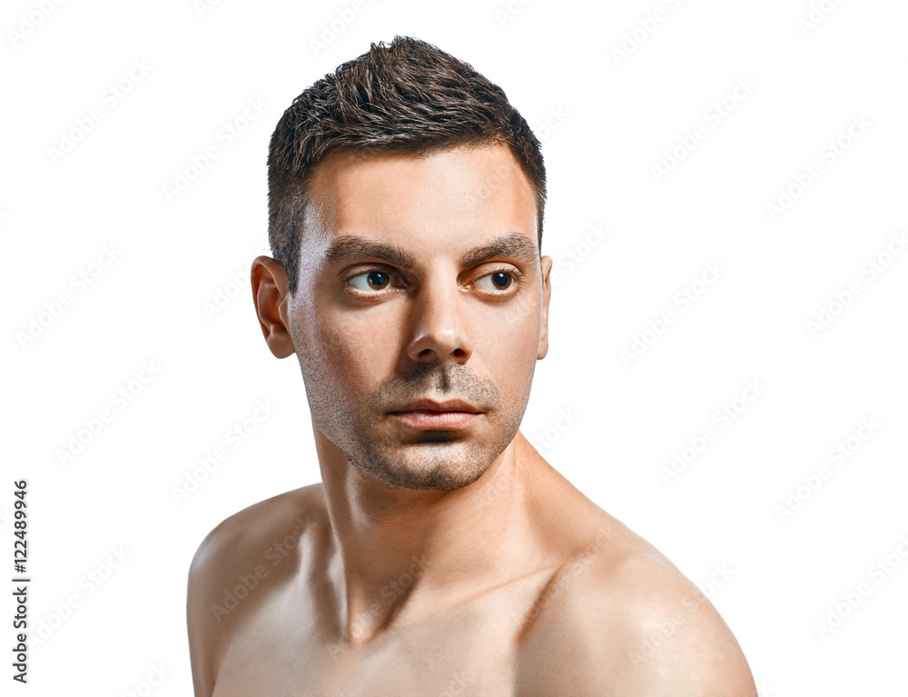 Closeup portrait of handsome man with healthy clean skin isolate Closeup portrait of handsome man with healthy clean skin isolate