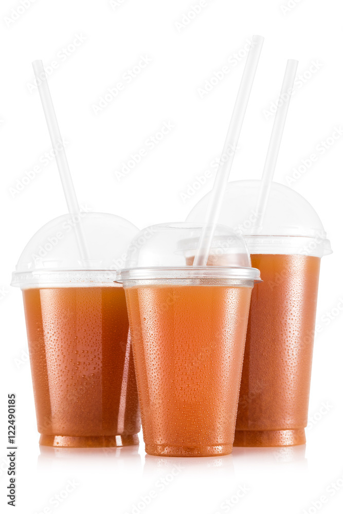 Apple juice in three size of cups - obrazy, fototapety, plakaty 