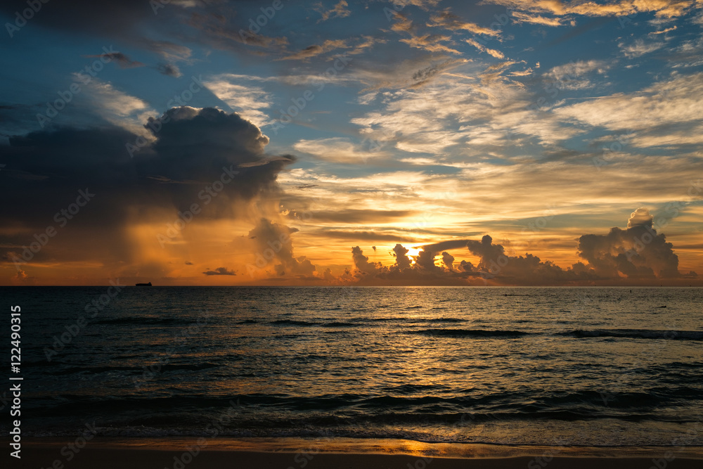 Miami South Beach sunrise with coastline and with colorful clouds Miami South Beach sunrise with coastline and with colorful clouds