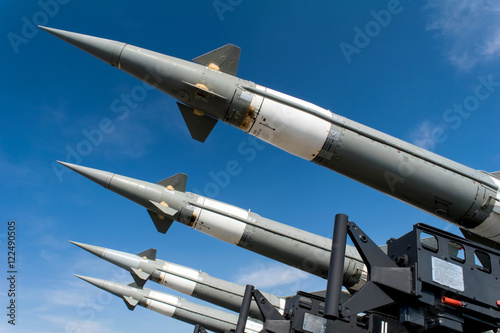 russian antiaircraft rocket against blue sky