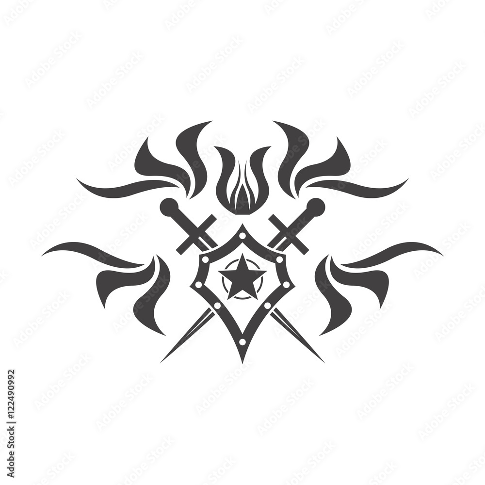 Abstract vector icon - shield and sword. Shield and sword emblem. Abstract vector icon - shield and sword. Shield and sword emblem.