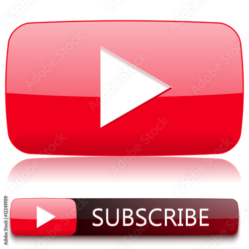 Play button for video player and a button to subscribe. Vector Illustration