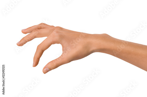 Isolated Empty open woman female hand in a position on a white background