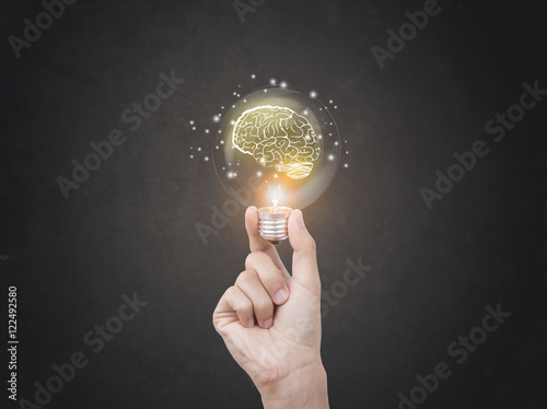 lightbulb brainstorming creative idea abstract icon on business hand. photo